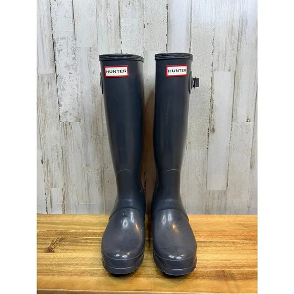 Hunter Women's Size 6 Original‎ Tall Glossy Dark Gray Rain Boots - Picture 1 of 8